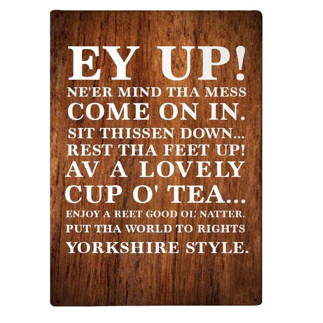 'Ey Up, Yorkshire Sayings' - Unframed Typography Print on Metal Maturi on Productcaster.