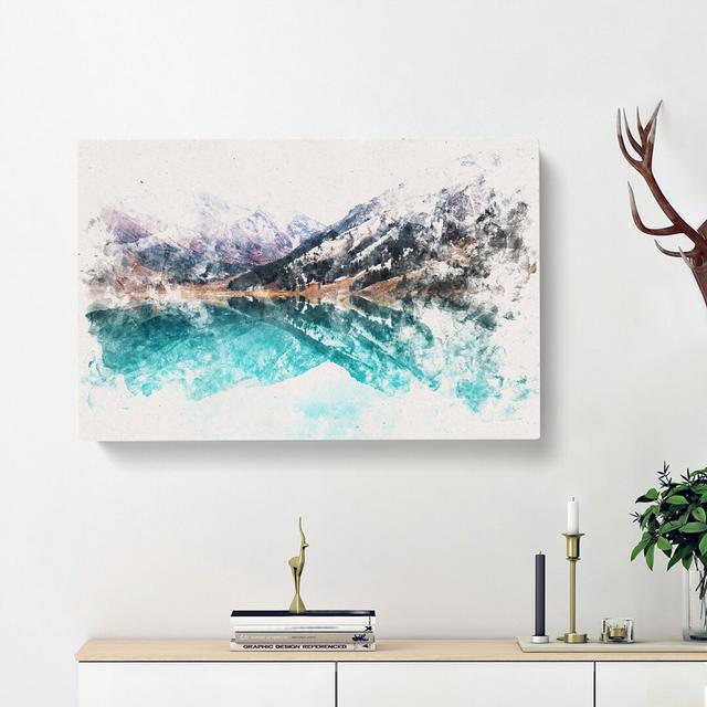 The Almaty lake in Kazakhstan Watercolour - Wrapped Canvas Graphic Art Print East Urban Home Size: 50cm H x 76cm W x 3cm D on Productcaster.