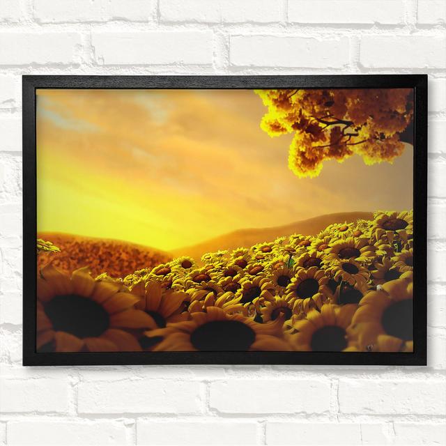 Sun Flower World - Print Brayden Studio Size: 42cm H x 59.7cm W x 3cm D, Format: Black Framed Wood on Productcaster.