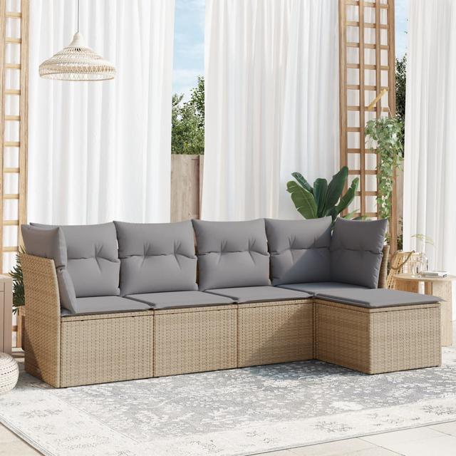 Vidaxl 5-Tlg. Garten-Sofagarnitur Mit Kissen Poly Rattan ClassicLiving Rahmenfarbe: Beige, Kissenfarbe: Grau on Productcaster.