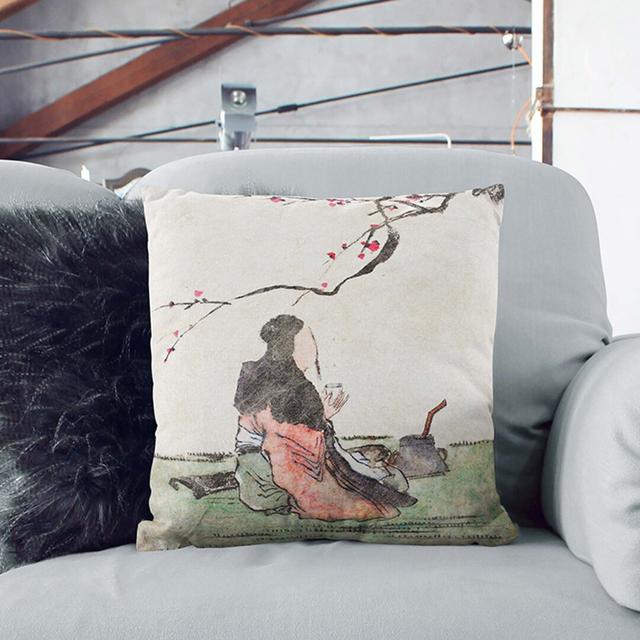 Sat Under the Cherry Tree by Jin Nong Cushion with Filling East Urban Home Size: 55cm H x 55cm W x 20cm D, Backing Colour: Stone on Productcaster.