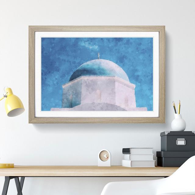 Blue Domed Church In Santorini Painting East Urban Home Format: Oak, Size: 62cm H x 87cm W x 2cm D on Productcaster.