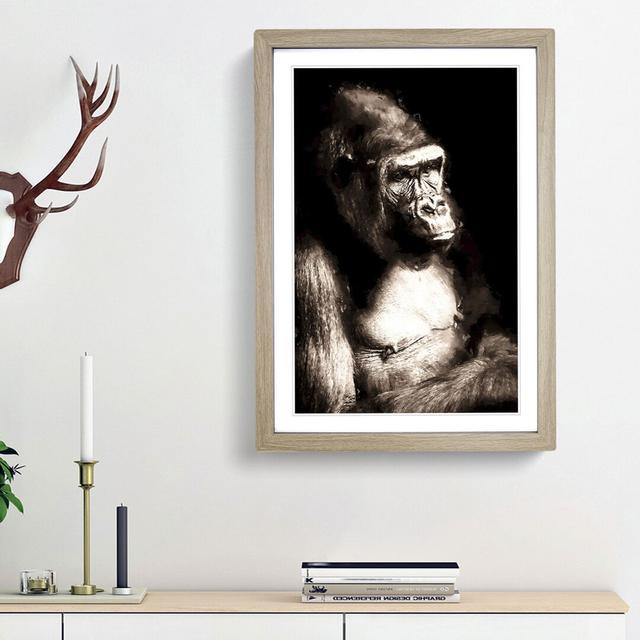 Mighty Silverback Gorilla in Abstract - Picture Frame Graphic Art Print on MDF East Urban Home Frame Option: Oak Framed, Size: 87cm H x 62cm W x 2cm D on Productcaster.