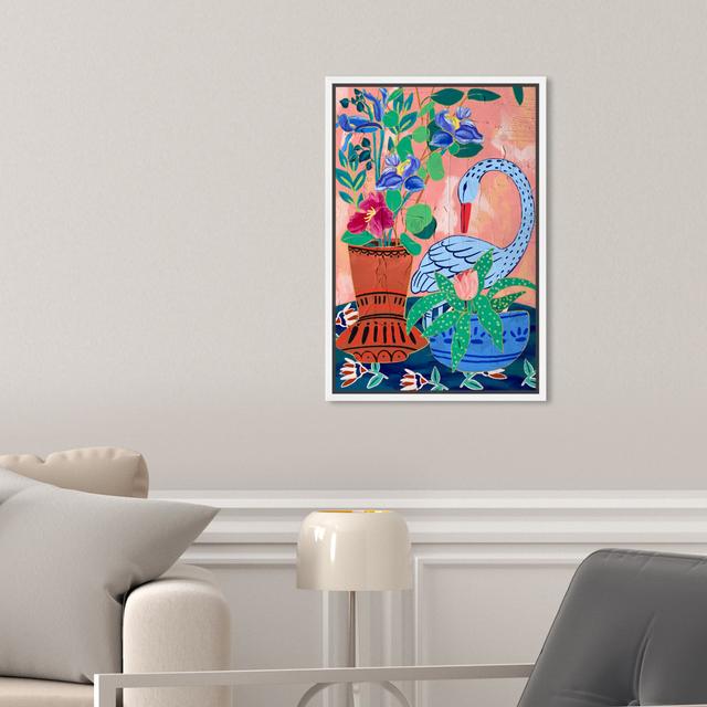 Floral And Botanical Colorful Swan Flower Garden, Modern Orange And Blue - Print on Canvas Oliver Gal Format: White Framed, Size: 38.1cm H x 25.4cm W on Productcaster.