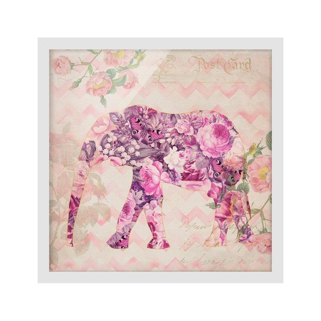 Vintage Collage - Pink Flowers Elephant - Picture Frame Graphic Art Latitude Vive Frame Option: White, Size: 30cm H x 30cm W x 2cm D on Productcaster.