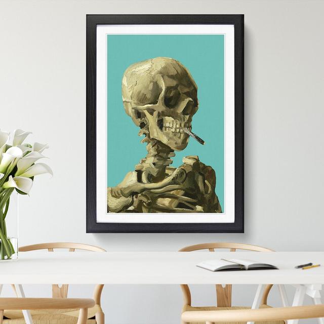 Teal Skull of a Skeleton with Cigarette by Vincent Van Gogh - Picture Frame Graphic Art on MDF East Urban Home Size: 48cm H x 36cm W x 2cm D, Frame Op on Productcaster.