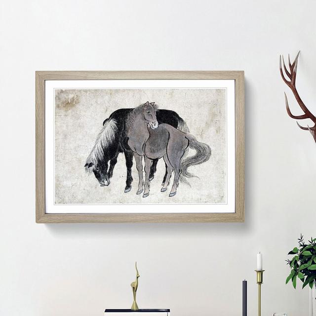 Two Horses by Katsushika Hokusai - Picture Frame Painting Print East Urban Home Frame Option: Oak Framed, Size: 36cm H x 48cm W x 2cm D on Productcaster.