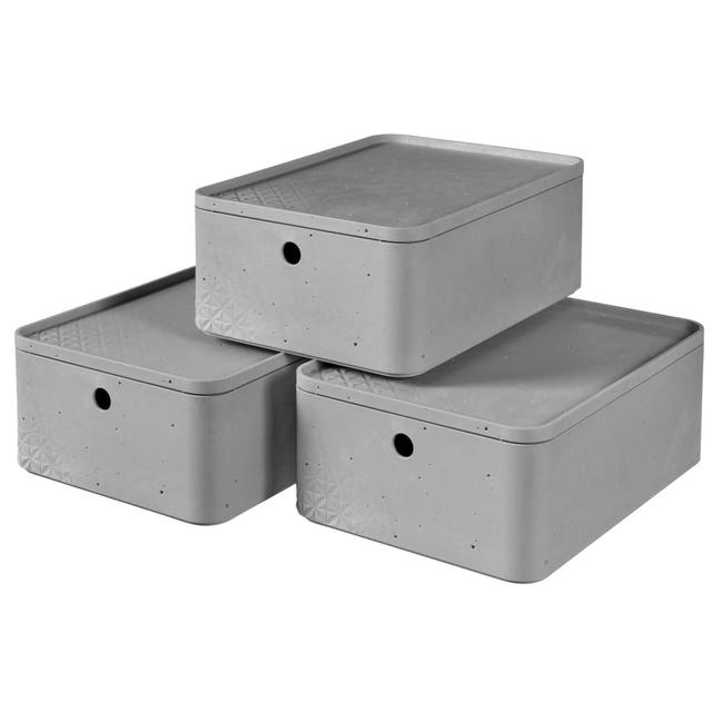 Curver Beton Storage Box with Lid Size S Light Grey (Set of 3) 17 Stories Size: 13Cm H x 34Cm W x 24.5Cm D on Productcaster.