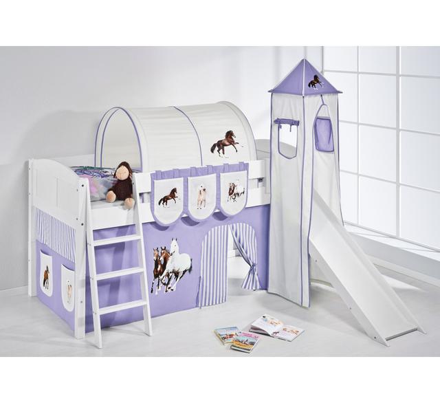 Horses European Single Mid Sleeper Bed with Textile Set Just Kids Colour: Purple and Beige on Productcaster.