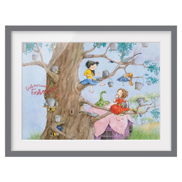 Strawberry Fairy It's Raining - Picture Frame Painting Print on Paper East Urban Home Frame Options: Matt grey, Size: 70cm H x 100cm W on Productcaster.