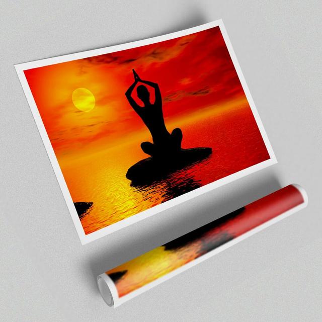 Yoga Ocean Sun Blaze Ethnic - Graphic Art Print on Paper East Urban Home Size: 100cm H x 141.4cm W x 1cm D on Productcaster.