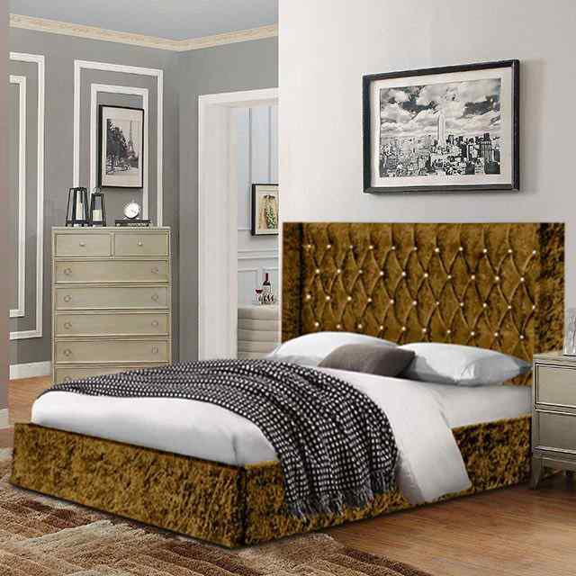 Eniya Bed Small Double Crush Velvet Blue Envisage Trade Colour: Mustard, Size: Kingsize (5') on Productcaster.