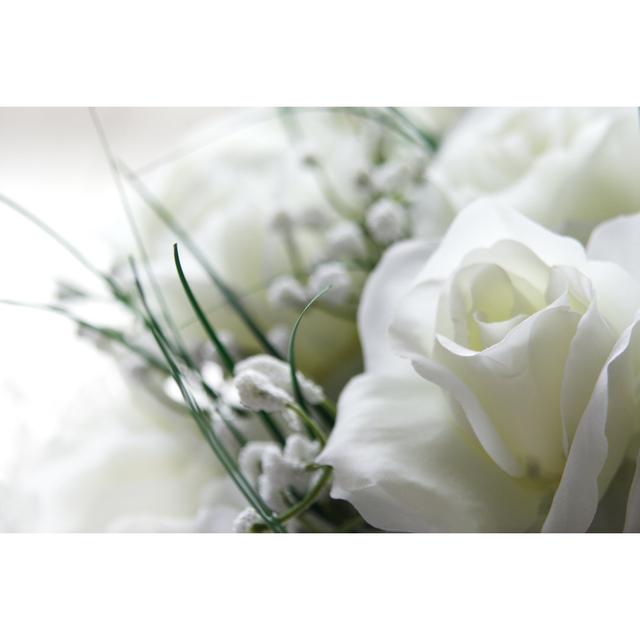 Close up of White Rose in Wedding Bouquet by Loooby - Wrapped Canvas Photograph Ebern Designs Size: 61cm H x 91cm W x 3.8cm D on Productcaster.