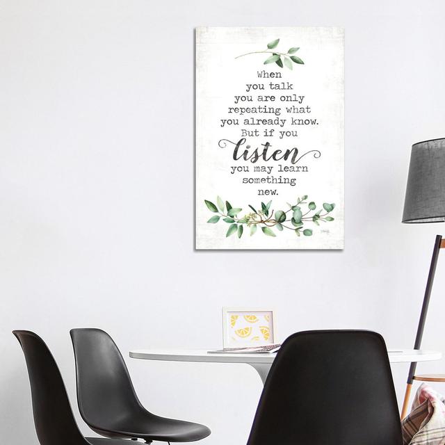 Listen and Learn by Marla Rae - Wrapped Canvas Typography Happy Larry Size: 101.6cm H x 66.04cm W x 3.81cm D on Productcaster.