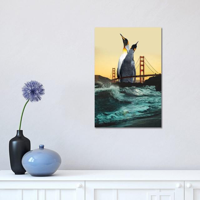 Golden Penguins by David Loblaw - Graphic Art Print on Canvas Ebern Designs Format: Wrapped Canvas, Size: 45.72cm H x 30.48cm W x 1.91cm D on Productcaster.