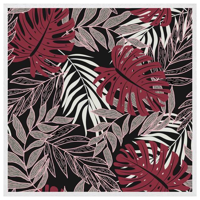 Tashina Tropical Leaves In Red, White & Grey - Single Picture Frame Art Prints Pergo Classics Size: 51cm H x 51cm W x 4cm D, Frame Colour: White Frame on Productcaster.