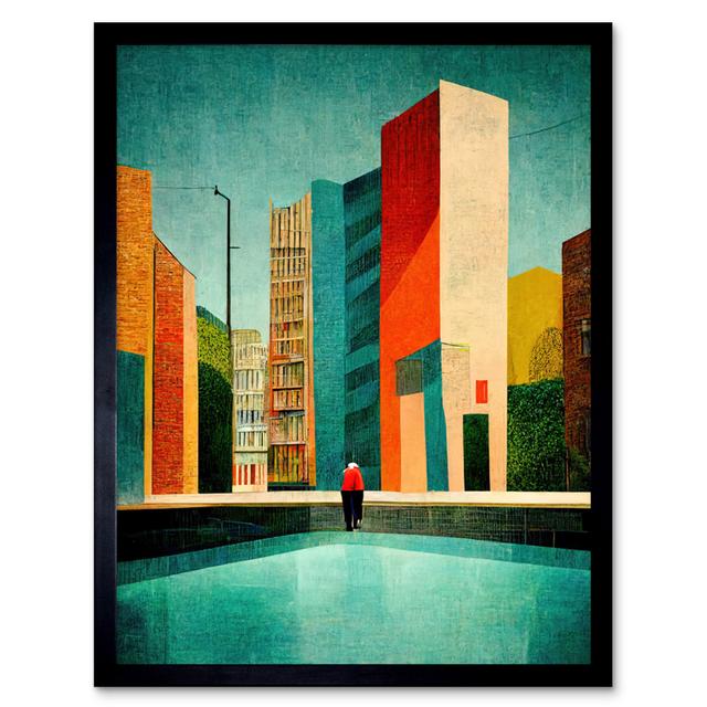 Pop Art Midcentury Style Cityscape Building - Picture Frame Graphic Art Wee Blue Coo on Productcaster.