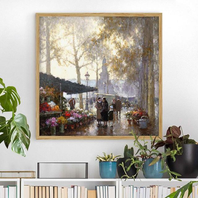 Gerahmter Kunstdruck The Flower Market von Gaston De Latouche ClassicLiving Rahmenauswahl: Brauner Rahmen on Productcaster.