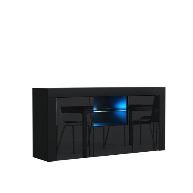 Bunel Tv Unit 145cm Cabinet Tv Stand High Gloss Doors With Free Led Metro Lane Colour: Black on Productcaster.