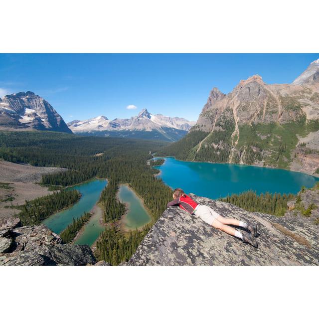 Hiker at Lake Ohara by Studioworxx - Wrapped Canvas Photograph Alpen Home Size: 51cm H x 76cm W on Productcaster.