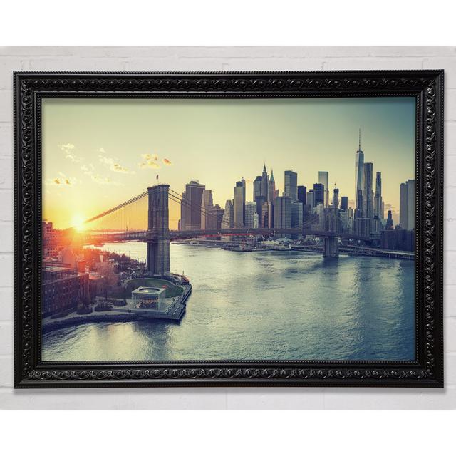 Bridge In New York Over The Water - Print Ebern Designs Size: 21cm H x 29.7cm W x 3cm D, Format: Black Framed Wood on Productcaster.