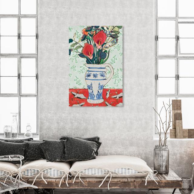 Floral And Botanical Porcelain Vase With Colorful Flowers, Traditional White And Blue Canvas Wall Art Print For Dining Room Oliver Gal Format: Wrapped on Productcaster.