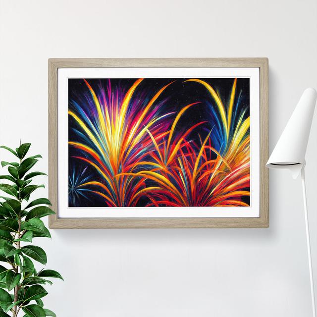 Flourishing Fireworks - Picture Frame Painting Metro Lane Size: 25cm H x 34cm W x 2cm D, Frame Colour: Oak on Productcaster.