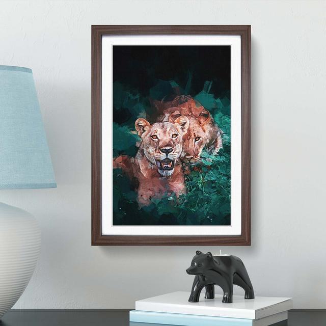 Lioness Duo in Abstract - Picture Frame Graphic Art Print East Urban Home Size: 91cm H x 60cm W x 2cm D, Frame Option: Walnut on Productcaster.