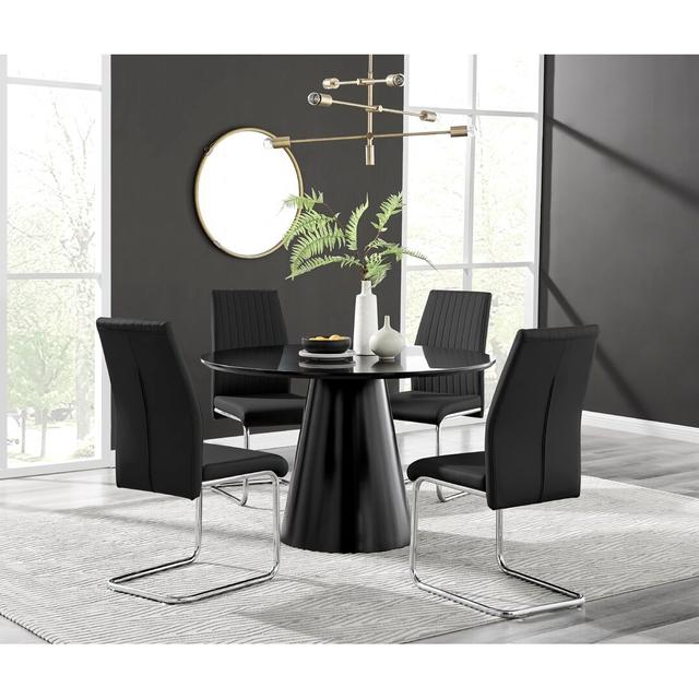 Edzard Statement Pedestal Round Dining Table Set & 4 Luxury Faux Leather Dining Chairs Canora Grey Colour (Chair): Black, Table Colour: Black on Productcaster.