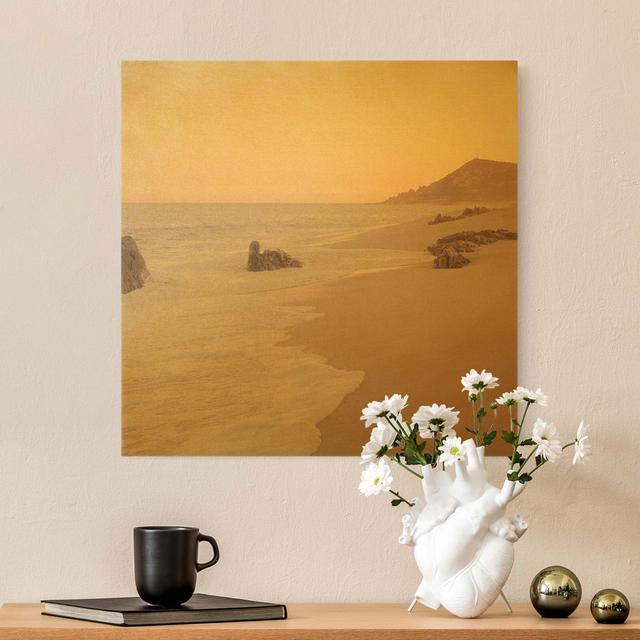 Rose Gold Beach Print on Canvas Highland Dunes Frame Option: Gold, Size: 80cm H x 80cm W, Format: 260g/m² canvas on Productcaster.