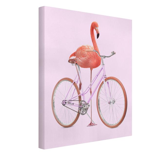 Jonas Loose - Flamingo with Bicycle Art Print on Canvas Maturi Size: 80cm H x 60cm W, Format: 260g/m² canvas on Productcaster.