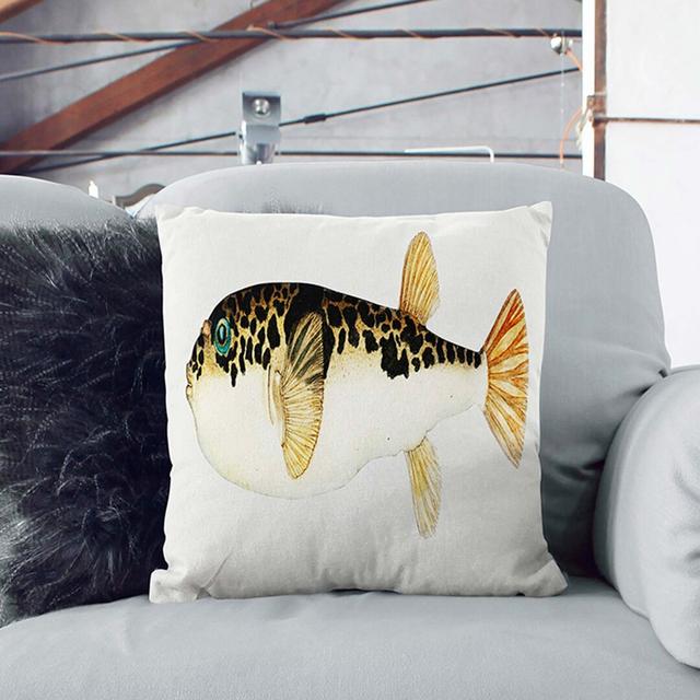 Illustration of a Pufferfish by F.E. Clarke Cushion with Filling East Urban Home Size: 40cm H x 40cm W x 15cm D, Backing Colour: White on Productcaster.