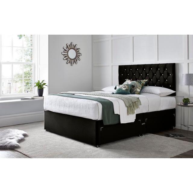 Crosslin Divan Bed with 24" Headboard on Struts Wayfair Sleep Colour: Black, Size: Super King (6'), Storage Type: 2 Side Drawers on Productcaster.