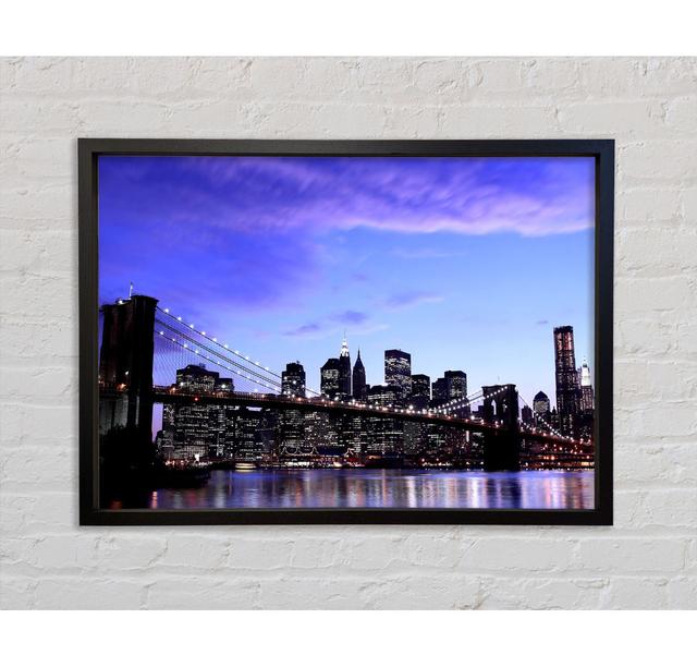 Brooklyn Bridge At Night Framed Print Ebern Designs Size: 100cm H x 141.4cm W x 3.3cm D, Format: Light Grey Framed Canvas on Productcaster.