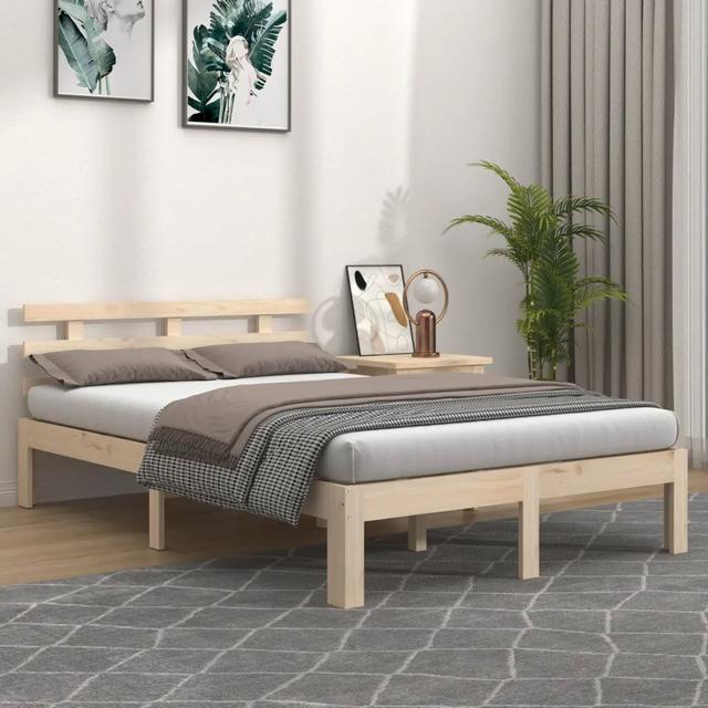 Bed Frame Solid Wood 17 Stories Colour: Light Brown, Size: Super King (6') on Productcaster.