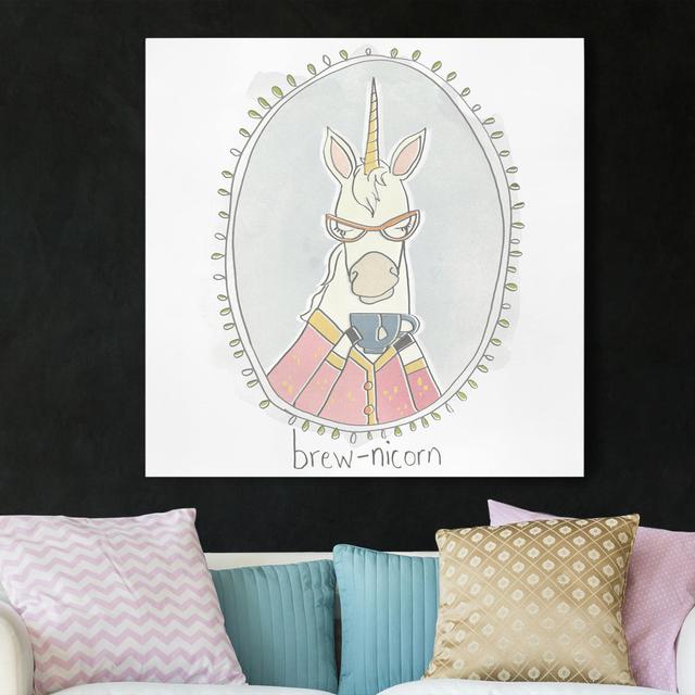 Caffeinated Unicorn - Wrapped Canvas Rectangle Graphic Art on Canvas Zoomie Kids Size: 40cm H x 40cm W on Productcaster.