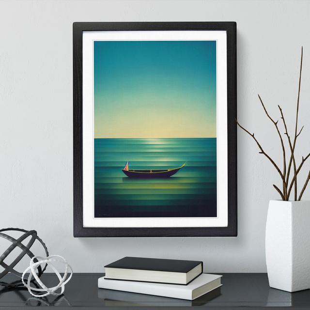 Boat On A Striped Ocean Breakwater Bay Frame Colour: Black, Size: 34cm H x 25cm W x 2cm D on Productcaster.