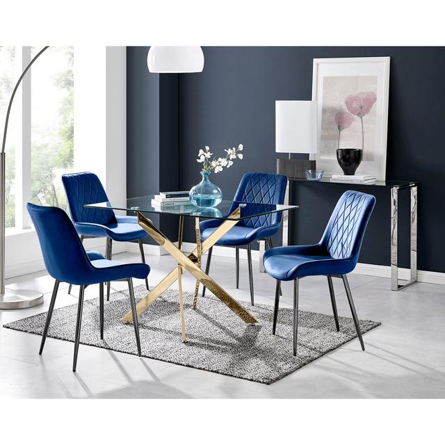 Chowchilla Dining Set with 4 Chairs Canora Grey Colour (Table Base): Gold, Colour (Chair): Navy/Black on Productcaster.