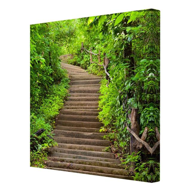 Stairway Through the Forest Photographic Print on Canvas East Urban Home Size: 60cm L x 60cm W on Productcaster.