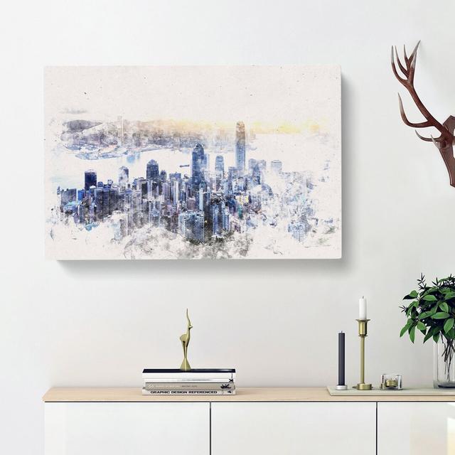 Hong Kong Skyline In China Watercolour - Wrapped Canvas Print East Urban Home Size: 60cm H x 91cm W x 3cm D on Productcaster.