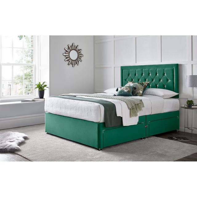 Fly Princess Divan Bed with 24" Headboard on Struts Wade Logan Colour: Green, Size: Super King (6'), Storage Type: 2 Foot-end Drawers on Productcaster.