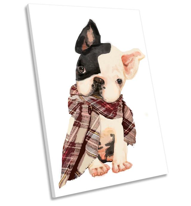 Cute Bulldog Scarf Picture White - Wrapped Canvas Art Prints Marlow Home Co. Size: 76.2cm H x 50.8cm W x 2cm D on Productcaster.