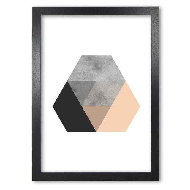 Peach And Black Abstract Hexagon - Print East Urban Home Size: 30 cm H x 21 cm W x 5 cm D, Format: Black Grain Frame on Productcaster.