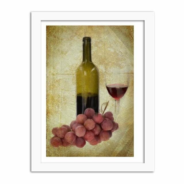 Gerahmtes Poster A Bottle of Wine and Grapes ClassicLiving Größe: 100 cm H x 70 cm B x 3 cm T on Productcaster.