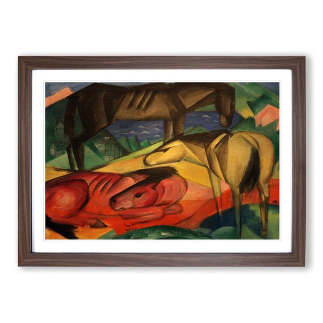 Three Horses by Franz Marc - Picture Frame Painting East Urban Home Frame Option: Walnut, Size: 27cm H x 36cm W x 2cm D on Productcaster.