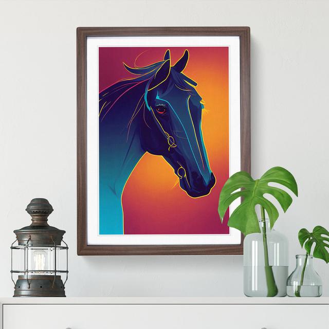 Neon Horse - Single Picture Frame Print Latitude Run Frame Colour: Walnut, Size: 64cm H x 46cm W x 2cm D on Productcaster.