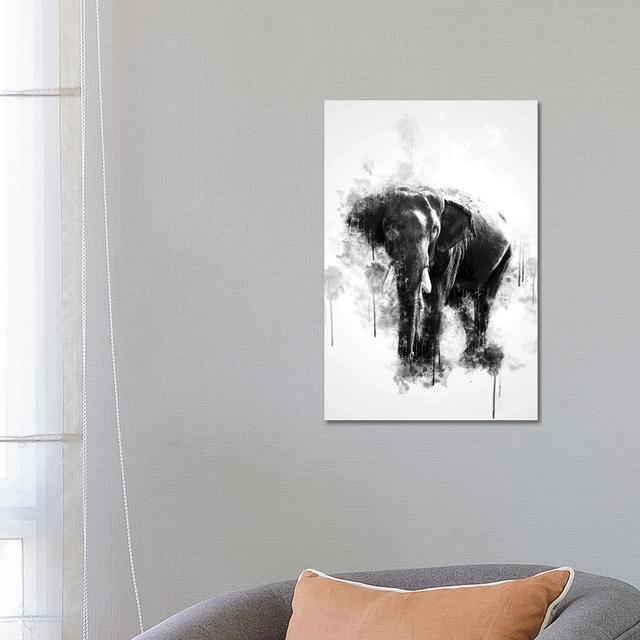 Elephant in Black and White by Cornel Vlad - Wrapped Canvas Painting World Menagerie Size: 66.04cm H x 45.72cm W x 1.91cm D on Productcaster.