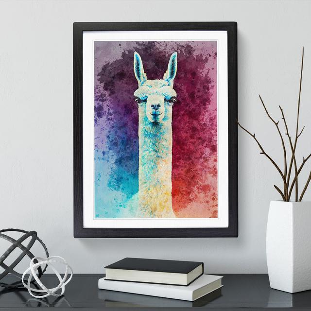 Llama Portrait - Picture Frame Graphic Art Marlow Home Co. Size: 34cm H x 25cm W x 2cm D, Frame Colour: Black on Productcaster.