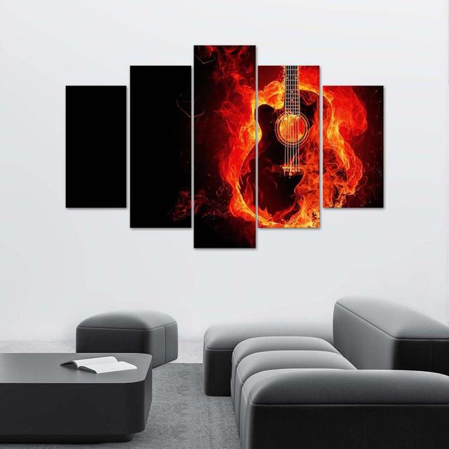 Leinwandbild Guitar Music Fire Ebern Designs Größe: 100 cm H x 150 cm B on Productcaster.