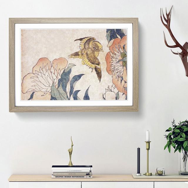 Peony Flower & Canary by Katsushika Hokusai - Picture Frame Painting Print East Urban Home Frame Option: Oak Framed, Size: 36cm H x 48cm W x 2cm D on Productcaster.